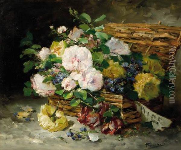 Roses In A Basket Oil Painting - Eugene Henri Cauchois