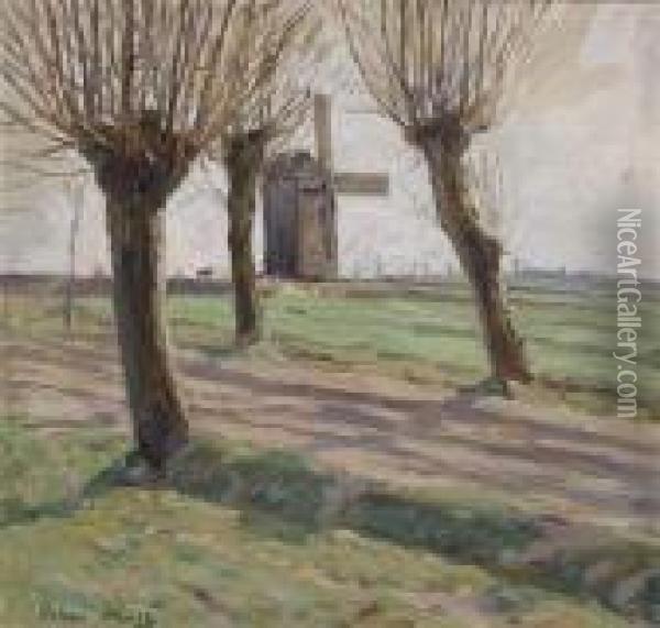 Willows By The Path Oil Painting - Oskar Moll