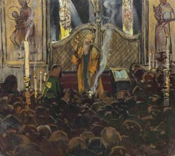 Orthodox Mass Oil Painting - Franz Roubaud