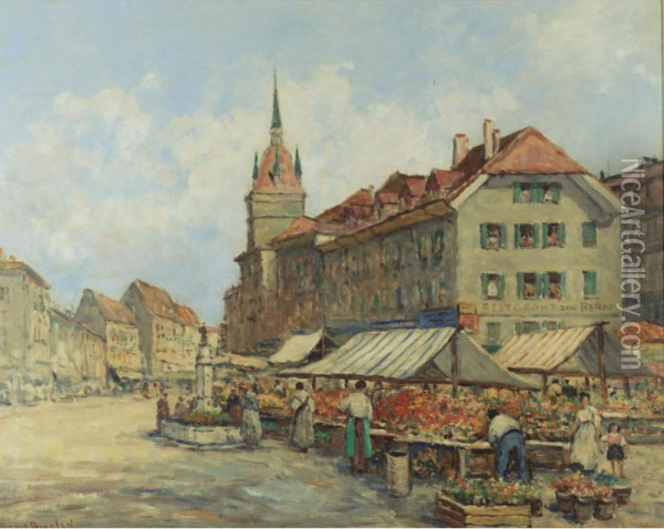A Swiss Market Oil Painting - Dennis Ainsley