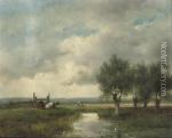 Cattle In A Summer Landscape Oil Painting - Andreas Schelfhout