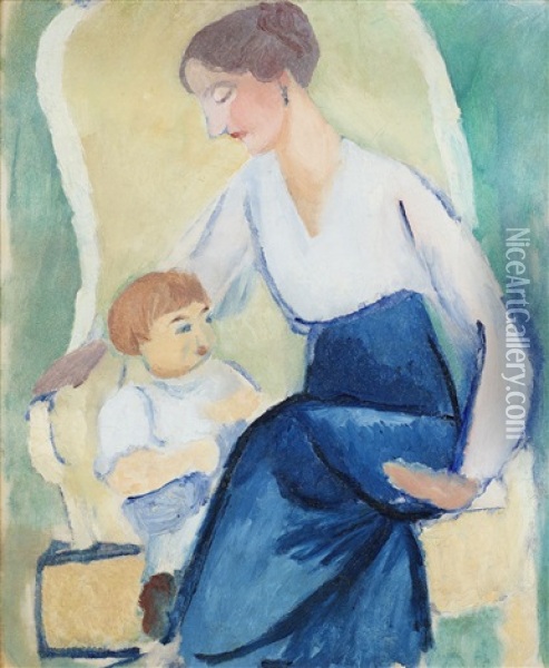 Kvinna Med Gosse Oil Painting - Sigrid (Maria) Hjerten