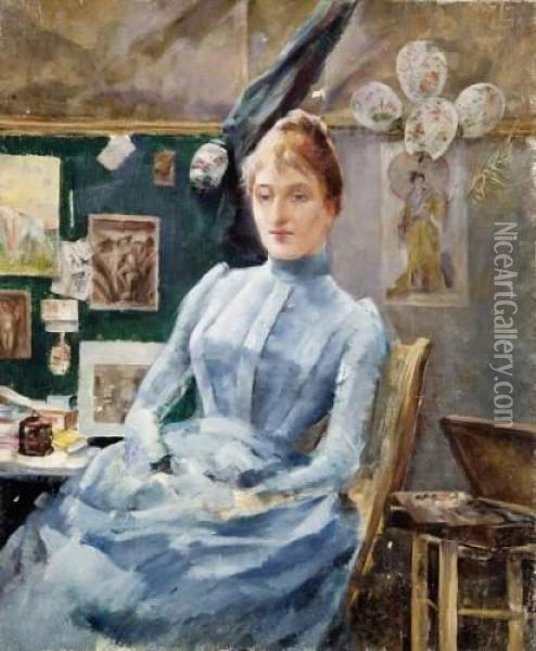 Portrait De Femme Dans Un Interieur Oil Painting - Albert Aublet