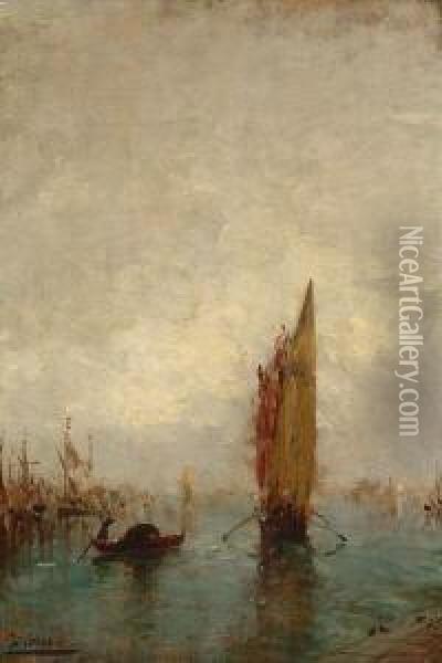 Fischerboote Und Gondel In Der
 Lagune. Oil Painting - Felix Ziem