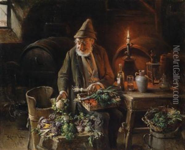 The Greengrocer In The Wine Cellar Oil Painting - Hermann Kern