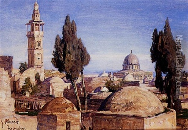 Vue De Jerusalem Oil Painting - Georg Macco
