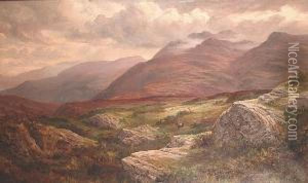 O``er Mountain And Moor, North Wales Oil Painting - Henry W. Henley