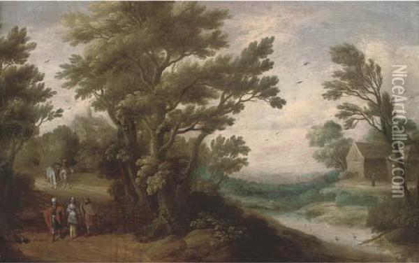 A Wooded River Landscape With Travellers On A Track Oil Painting - Paul Bril