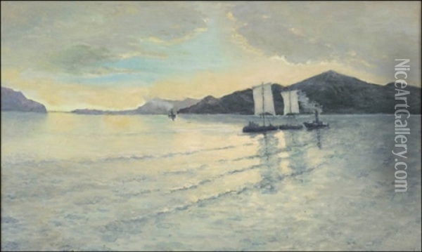 Hinaaja Baikal-jarvella (tugboat On Lake Baikal) Oil Painting - Ivan Ivanovich Endogouroff