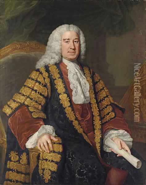 Portrait of Henry Pelham (1694-1754) Oil Painting - William Hoare Of Bath
