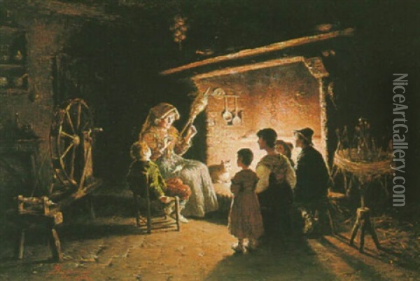 Fireside Tales Oil Painting - Francesco Bergamini