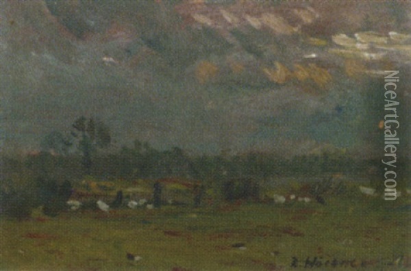 Norddeutsche Landschaft Mit Bewegtem Himmel Oil Painting - Rudolf Hoeckner