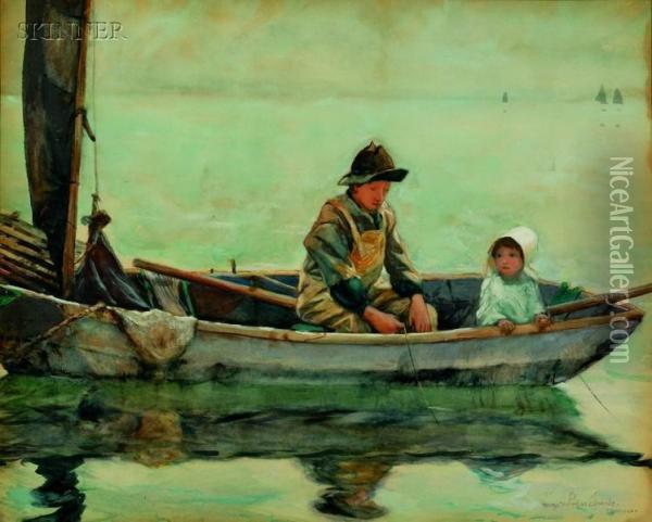 Fishing On The Lake / A Monhegan View Oil Painting - George Wharton Edwards