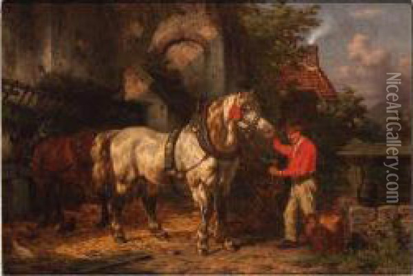 Tending The Horses Oil Painting - Willem Jacobus Boogaard