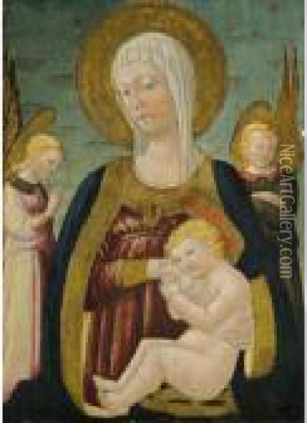 Madonna And Child With Angels Oil Painting - Bicci Di Neri