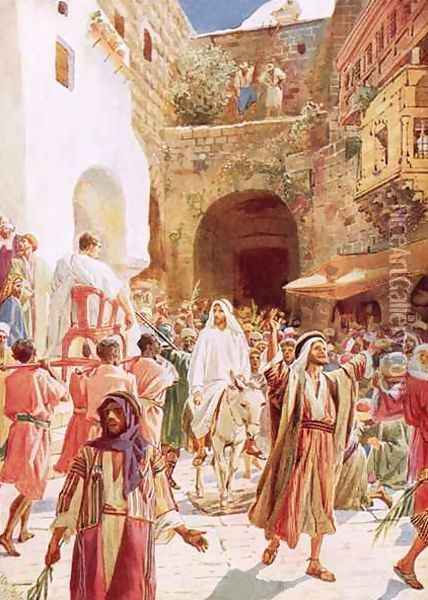 Jesus entering Jesusalem Oil Painting - William Brassey Hole