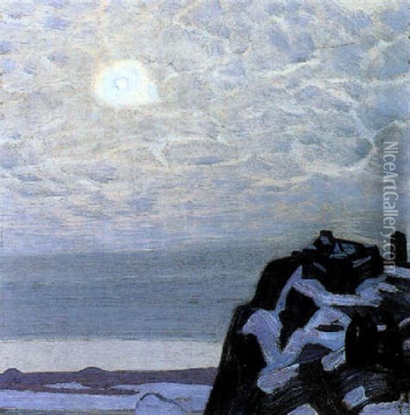 Moonlight - Sortvala Oil Painting - Nikolai Konstantinovich Roerich