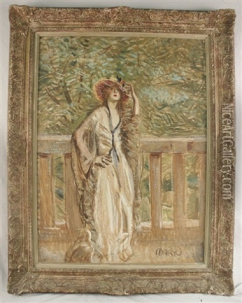 Woman In Garden Oil Painting - Lajos Mark