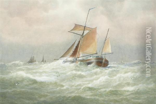 A Dutch Fishing Boat In Heavy Seas Oil Painting - George Stanfield Walters