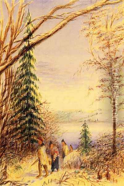 Indians Walking Along a Winter Path Oil Painting - Juan Buckingham Wandesforde