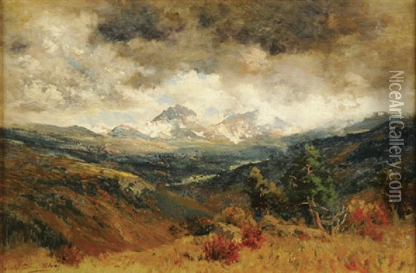 Expansive Mountain Landscape Oil Painting - Charles Partridge Adams
