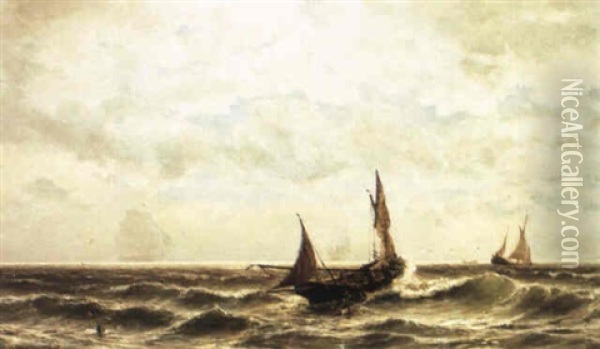 Shipping Off The Coast Oil Painting - Jacob Eduard Heemskerck van Beest