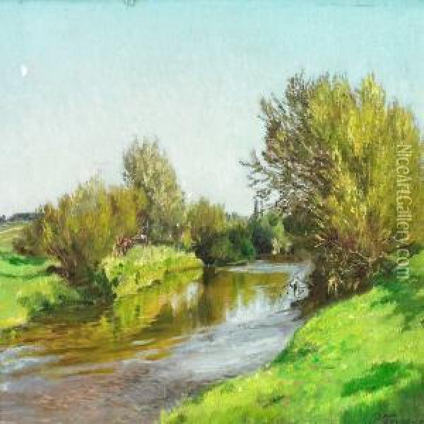 Summer Landcape With A Stream Oil Painting - Paul Vorgang
