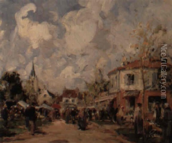 The Village Market Oil Painting - Paul Lecomte