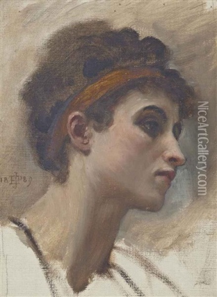 Head Study Of A Young Girl In Profile Oil Painting - Edward John Poynter