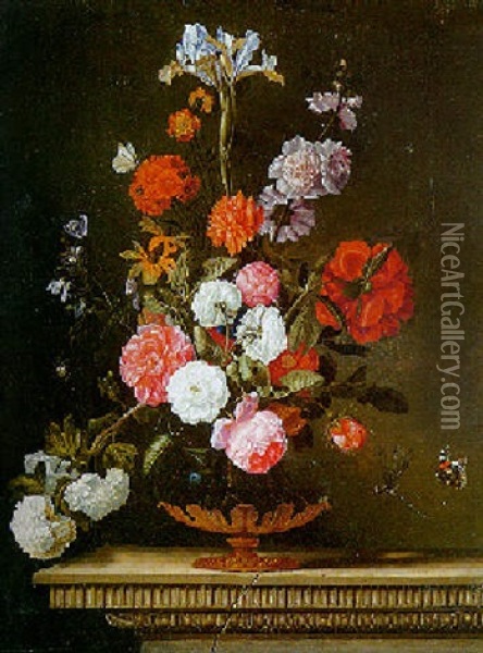 Bouquet De Fleurs Dans Un Vase Sur Un Entablement Oil Painting - Jacques Samuel Bernard