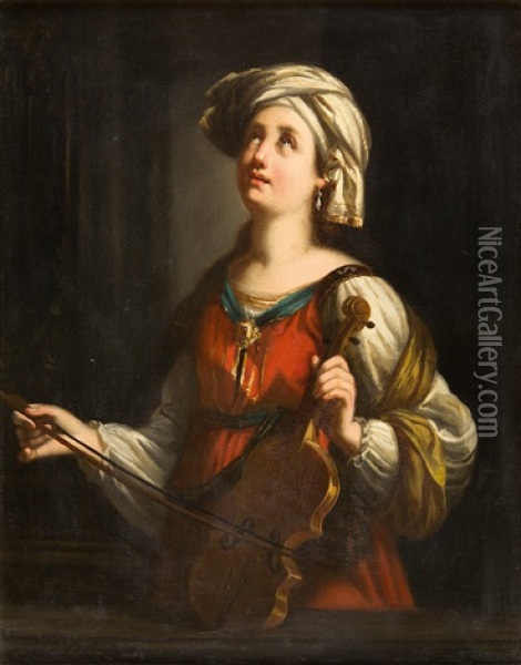Santa Cecilia (after Guido Reni) Oil Painting - Angiolo Romagnoli