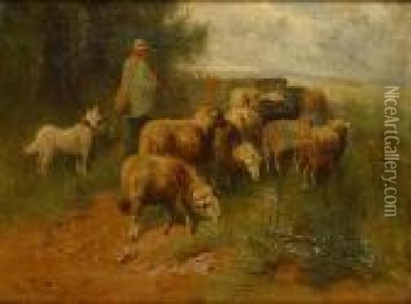 Herder Met Schapen Oil Painting - Henry Schouten
