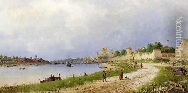 A View of Pskov along the River Velikaja Oil Painting - Piotr Petrovitch Weretshchagin