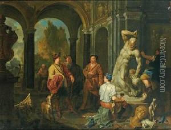 Bildhauer Arbeiten An Einer Herkules-statue Oil Painting - Balthazar Van Den Bossche