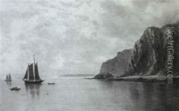 Afternoon Calm/a Coastal View With Sailing Vessels And      Cliffs Oil Painting - Charles Henry Gifford