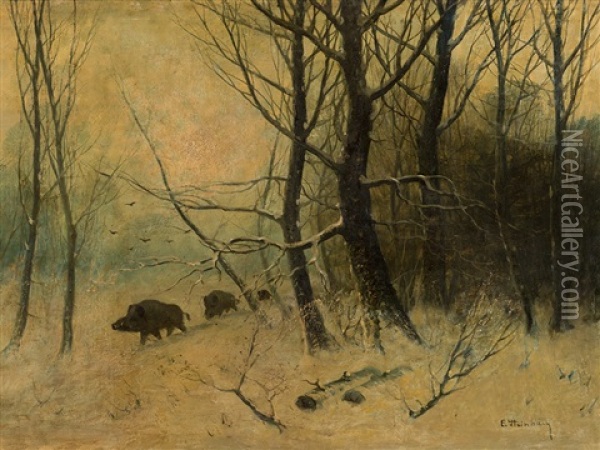 Boars Oil Painting - Eduard Steinbach