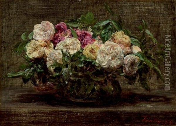 Roses Epanouies Oil Painting - Henri Fantin-Latour