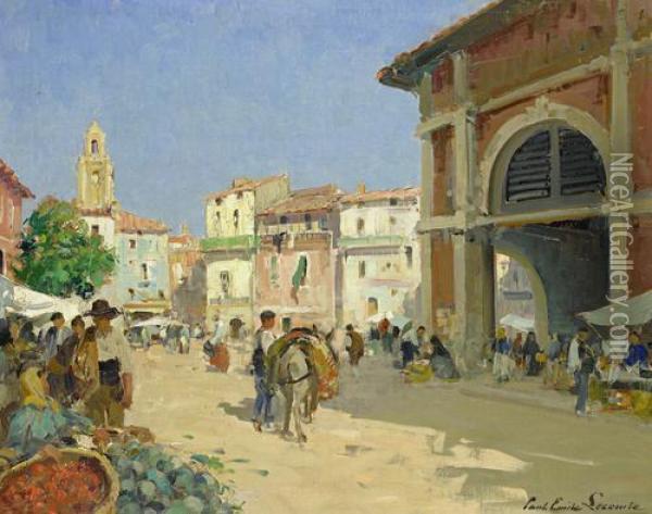 Market Square, Albasete, Spain Oil Painting - Paul Emile Lecomte