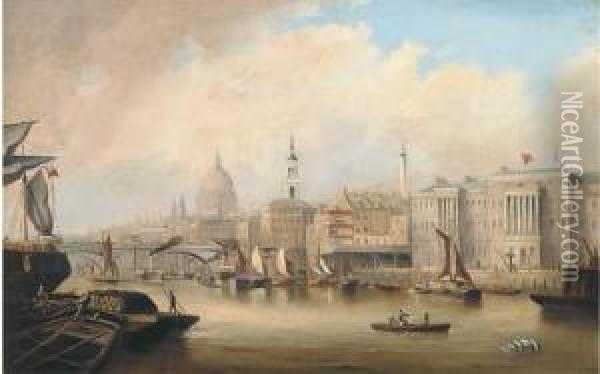 View Down The Thames Oil Painting - George Chambers