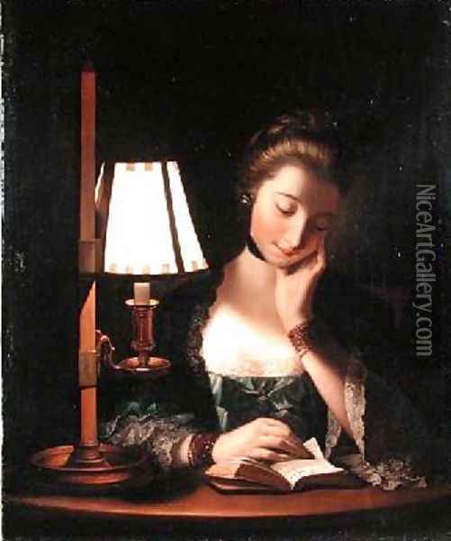 Woman Reading by a Paper-bell Shade 1766 Oil Painting - Henry Robert Morland