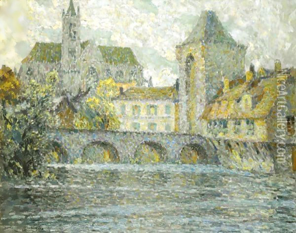 L'Eglise Et Le Pont Oil Painting - Henri Eugene Augustin Le Sidaner