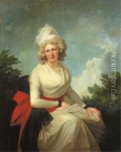 Portrait D'une Femme Assise, Portant Une Robe Et Un Fichublancs Oil Painting - Jean-Laurent Mosnier