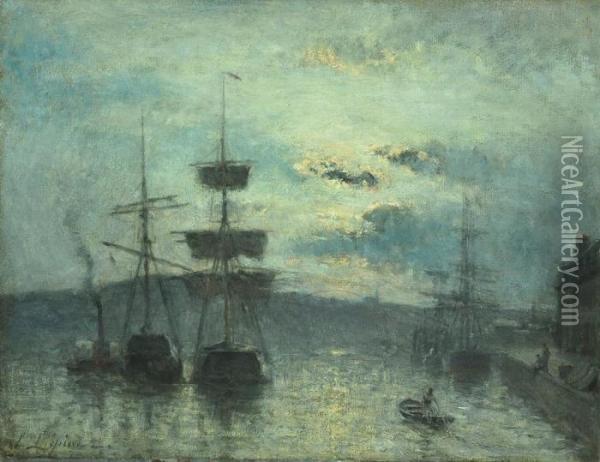 Navires Dans Un Port Normand Oil Painting - Stanislas Lepine