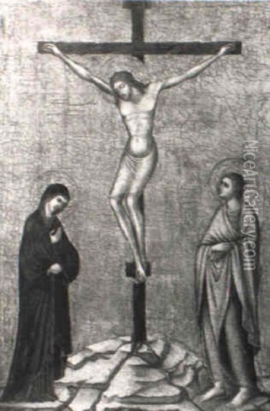 The Crucifixion With The Virgin And St. John The Evangelist Oil Painting - Pietro Lorenzetti