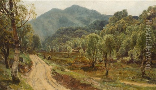 On The Road To Birnam Hill Oil Painting - David Farquharson