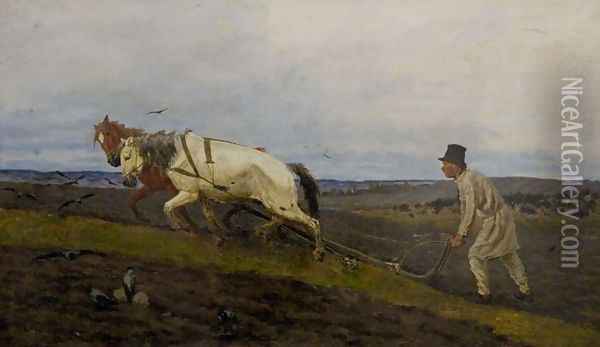 Ploughing Oil Painting - Stanislaw Witkiewicz