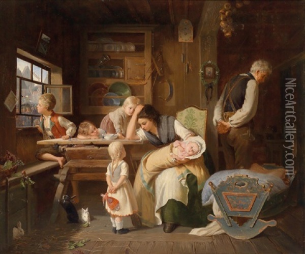 Die Erschopfte Mutter Oil Painting - August Heyn
