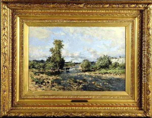 [vache Traversant La Riviere] Oil Painting - Isidore Verheyden