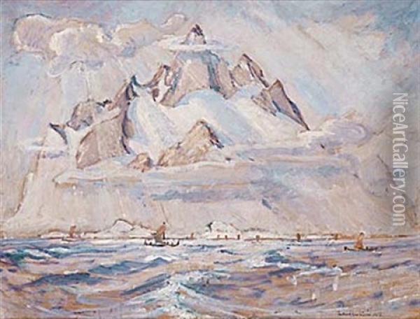 Fiskeflotta Vid Bergets Fot Oil Painting - Rikard Lindstroem