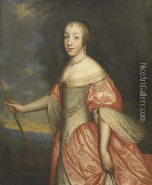 Portrait De Femme En Robe De Cour Ornee De Perles Oil Painting - Charles Beaubrun